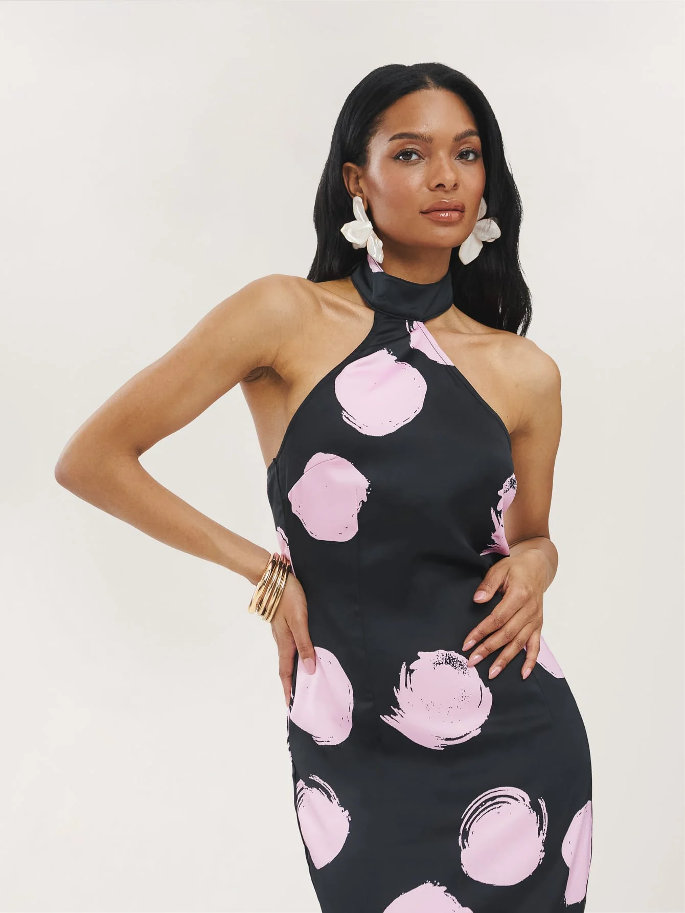 Maia Dress in Pink on Black Dot - Image 5