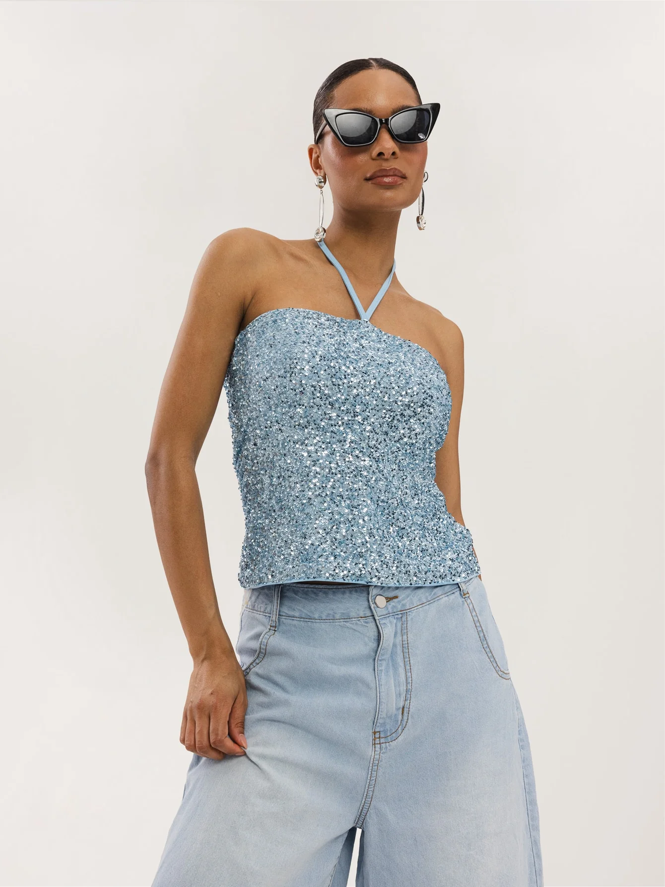 Gisella Sequin Top in Sky Blue