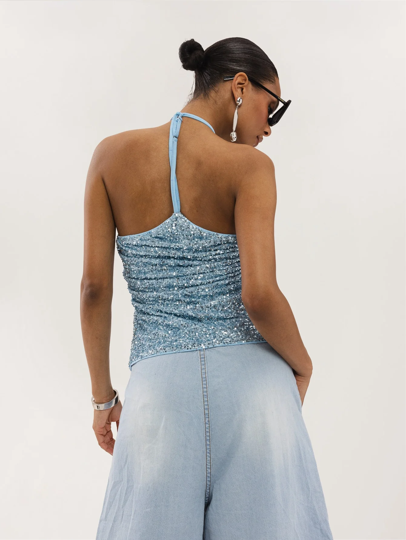 Gisella Sequin Top in Sky Blue - Image 2
