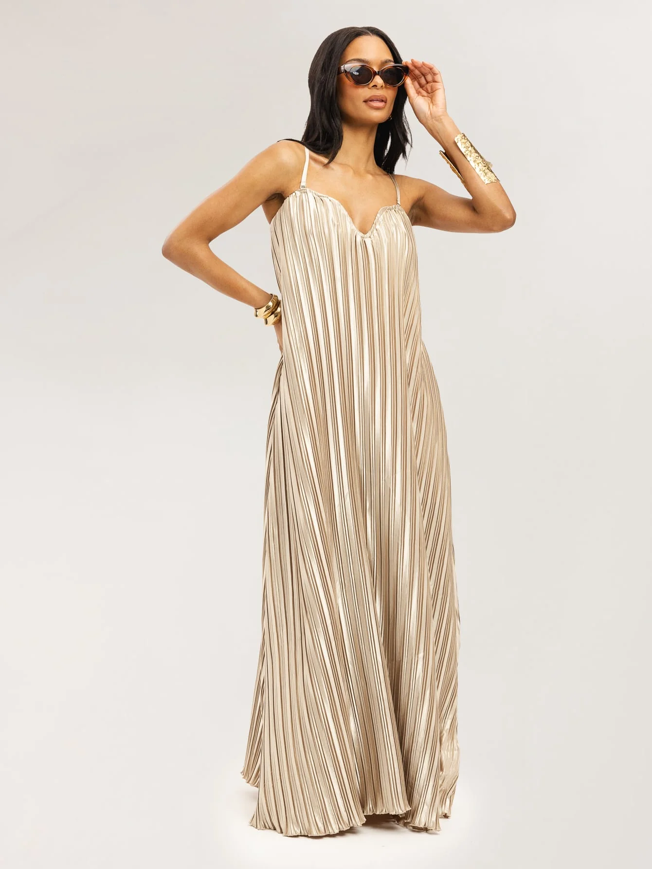 Marelda Plisse Dress in Champagne