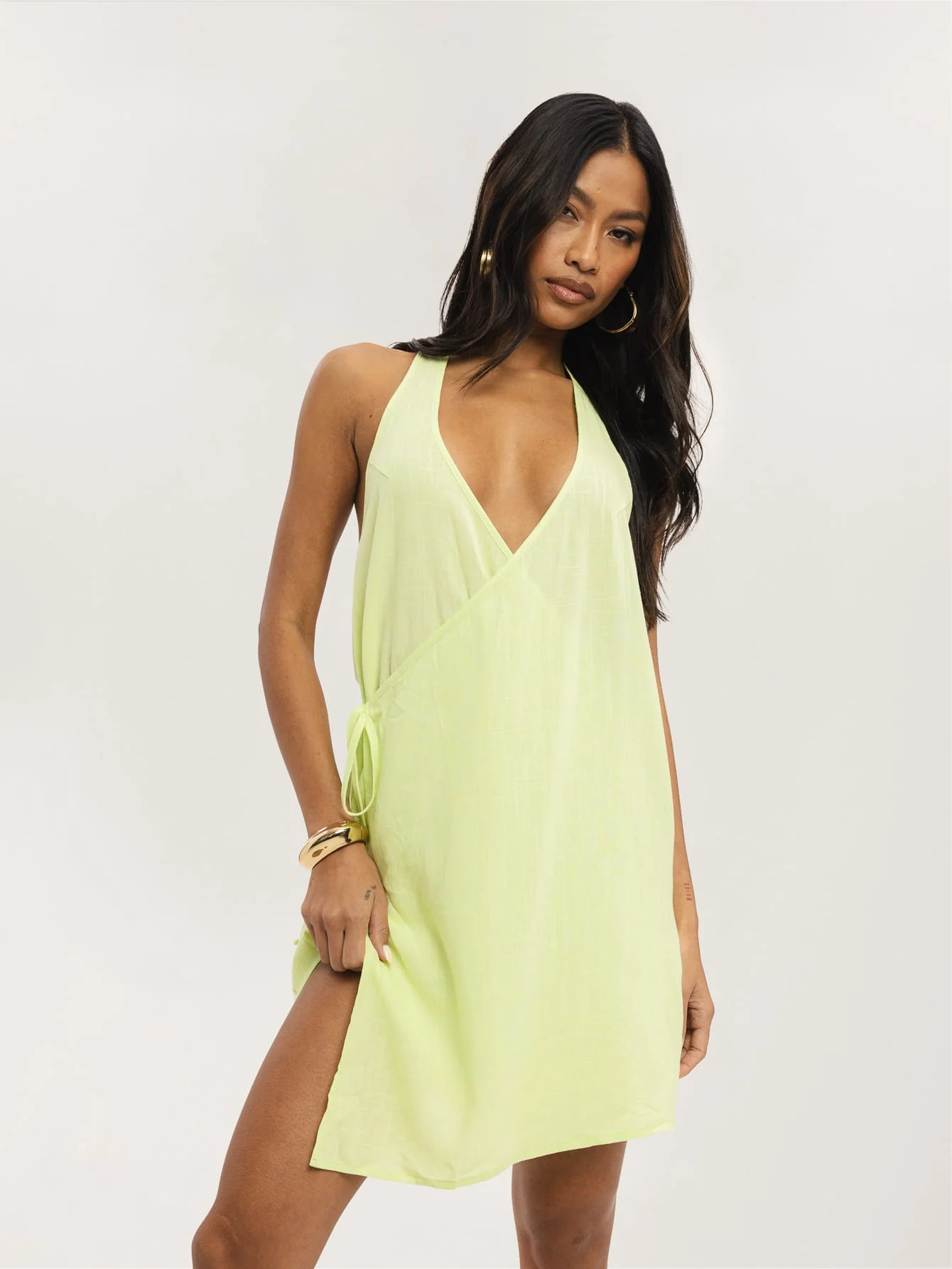 Esra Wrap Dress in Lime Green