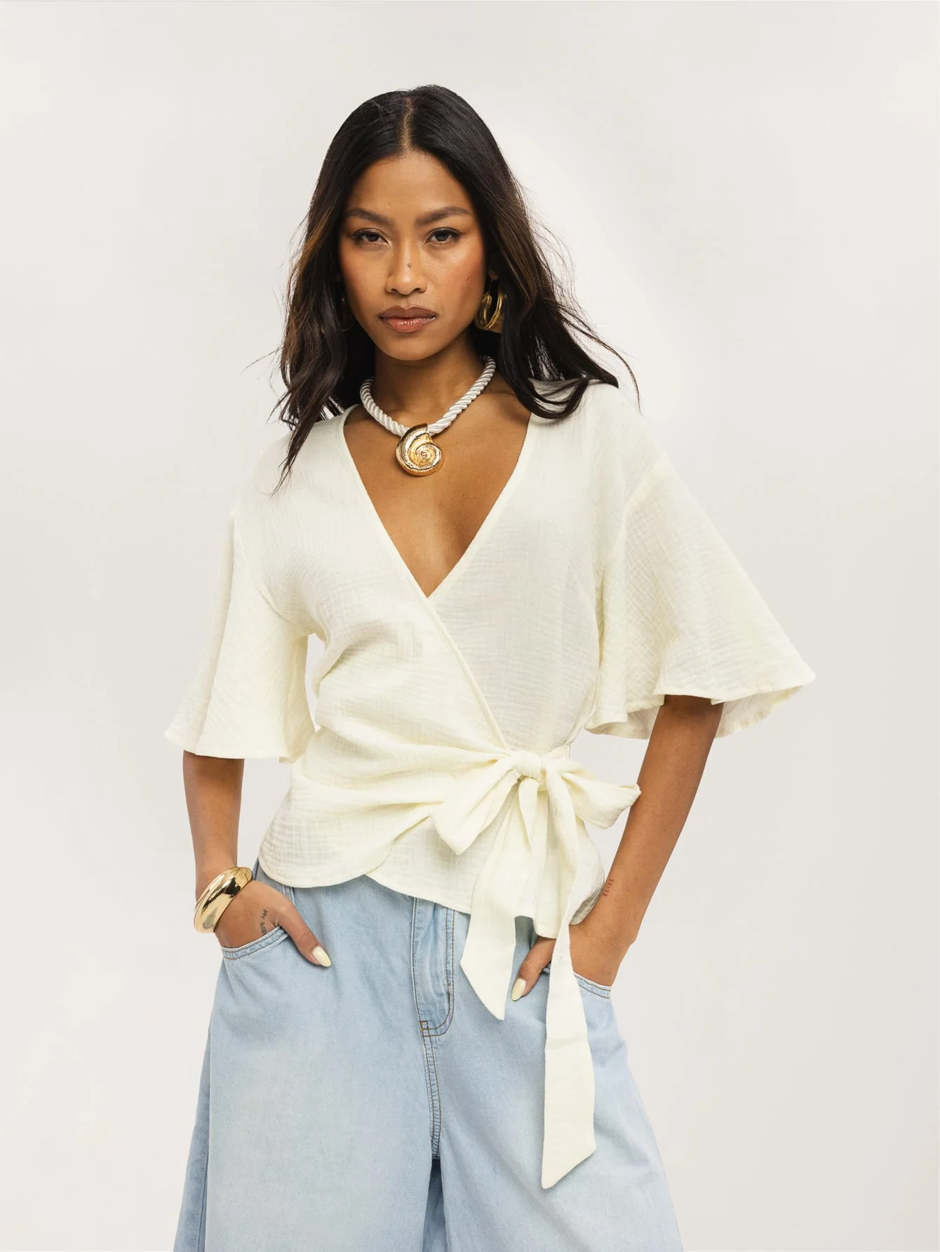 Suri Wrap Top in Cream - Image 3