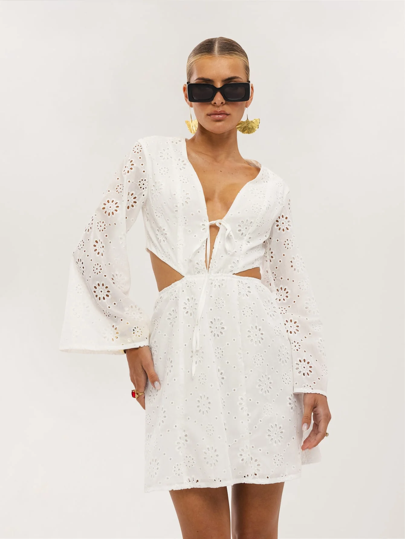 Anetha Broderie Dress in White - Image 3