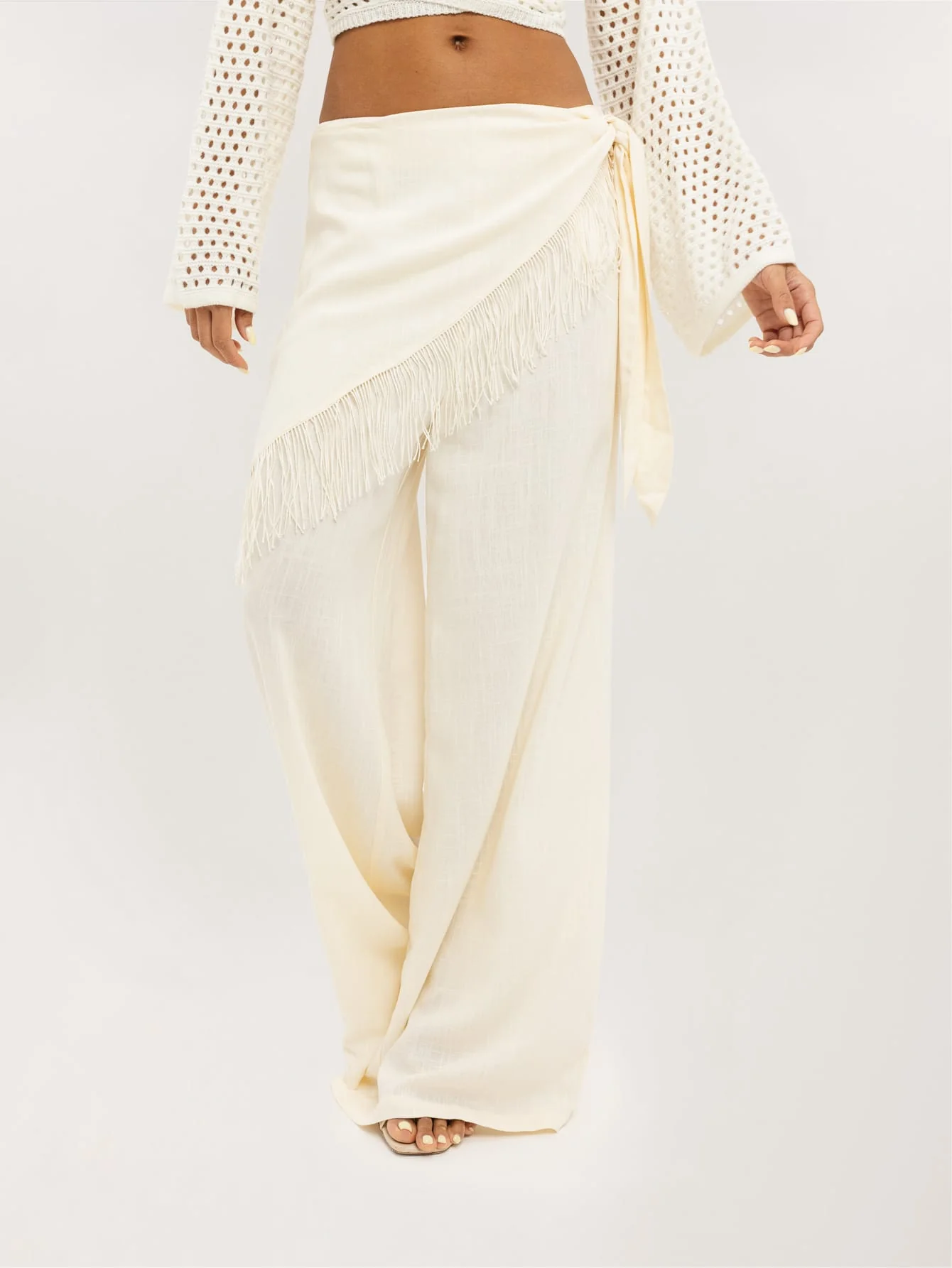 Mavis Fringe Trousers in Cream - Image 4