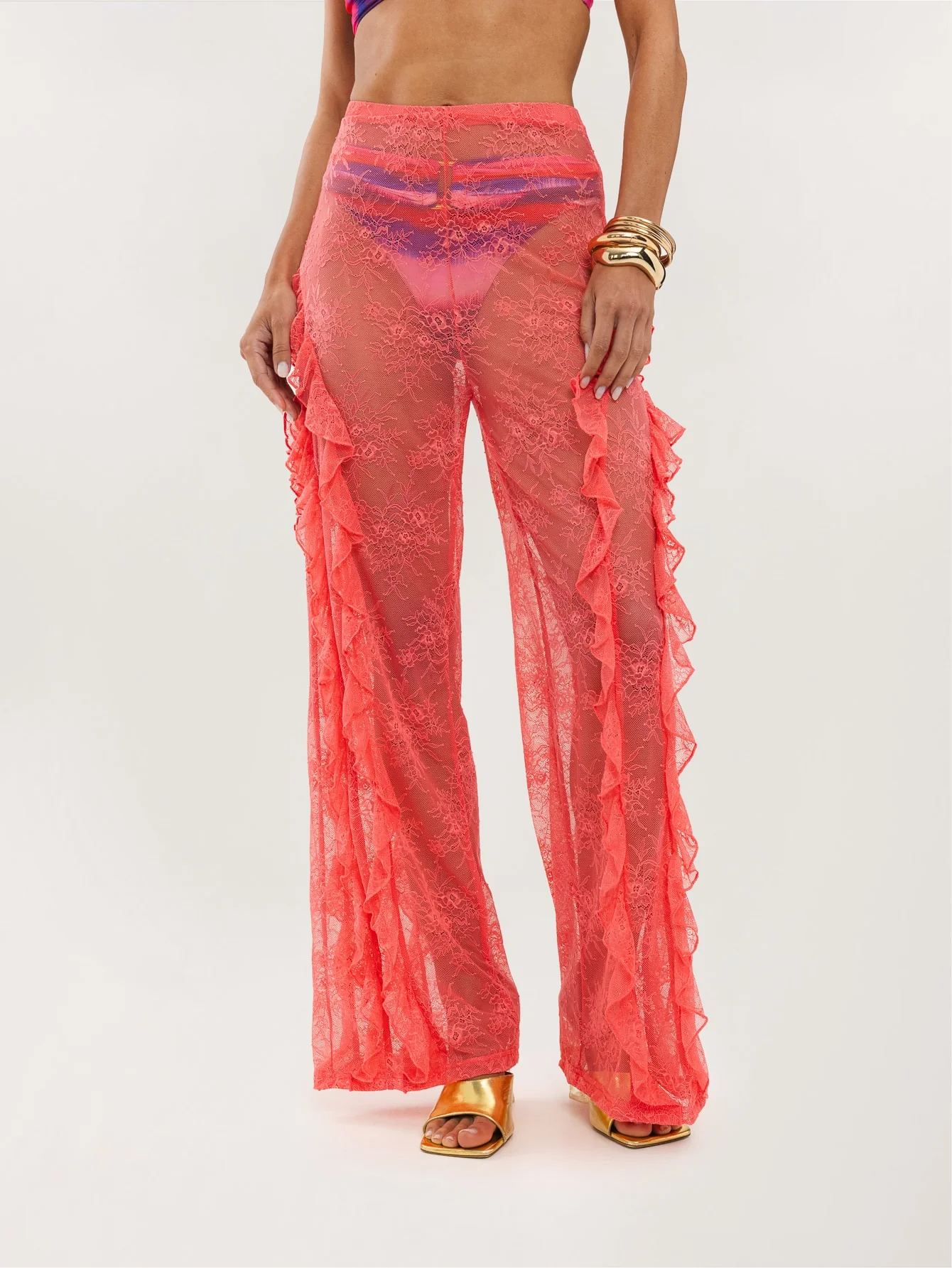 Adalina Lace Trousers in Coral - Image 4