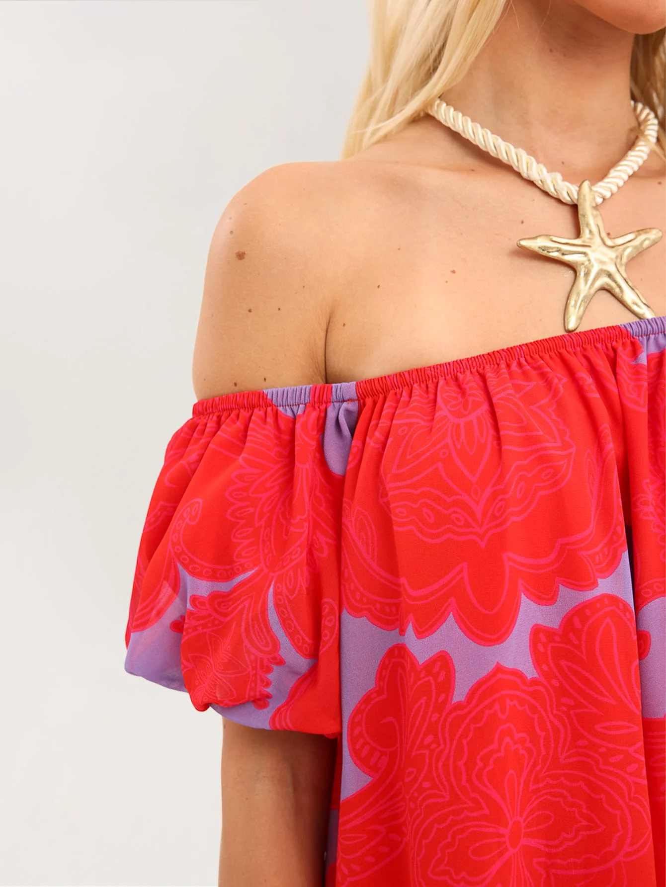 Renessa Dress in Red on Purple Floral - Image 4