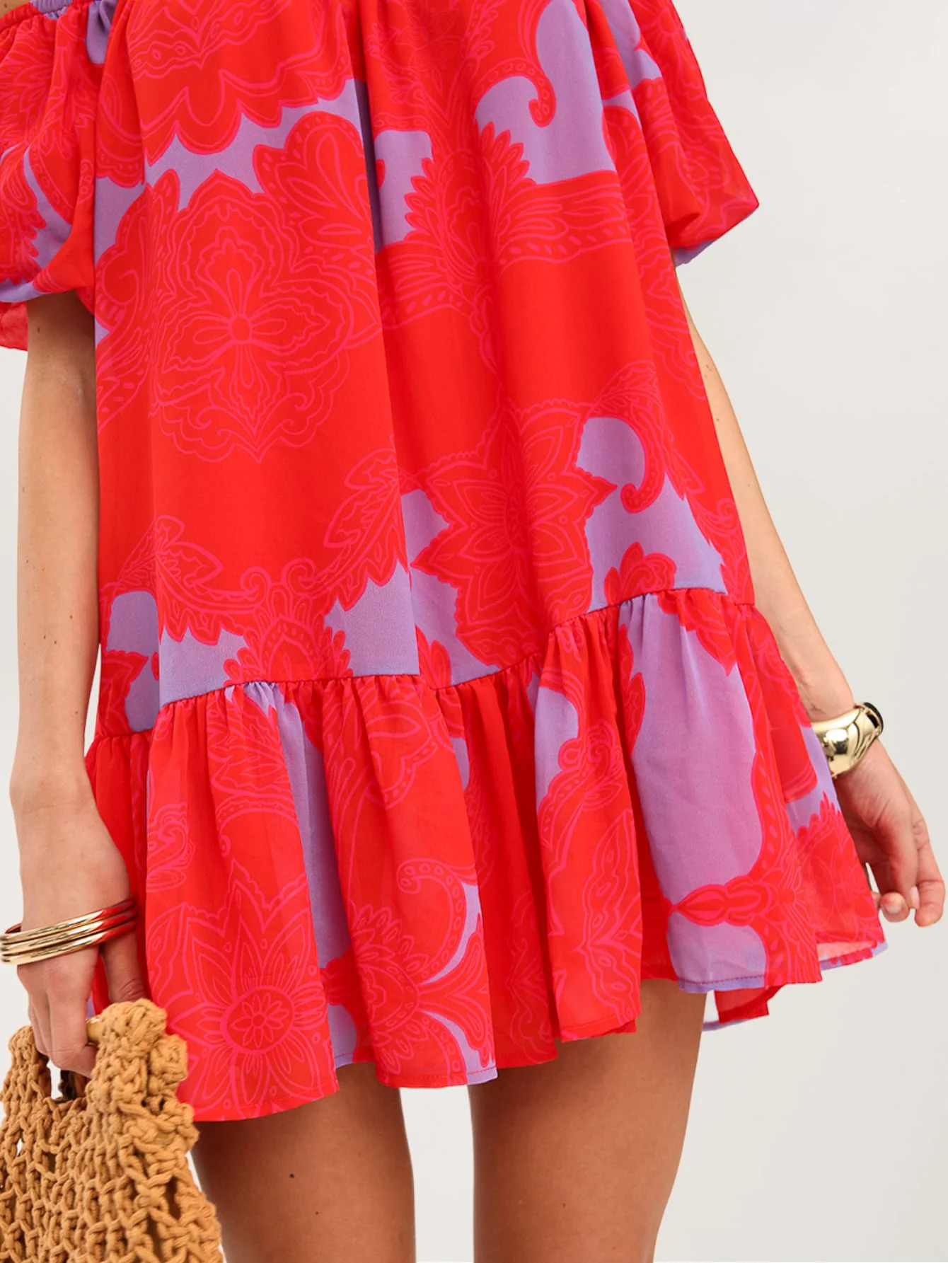 Renessa Dress in Red on Purple Floral - Image 6