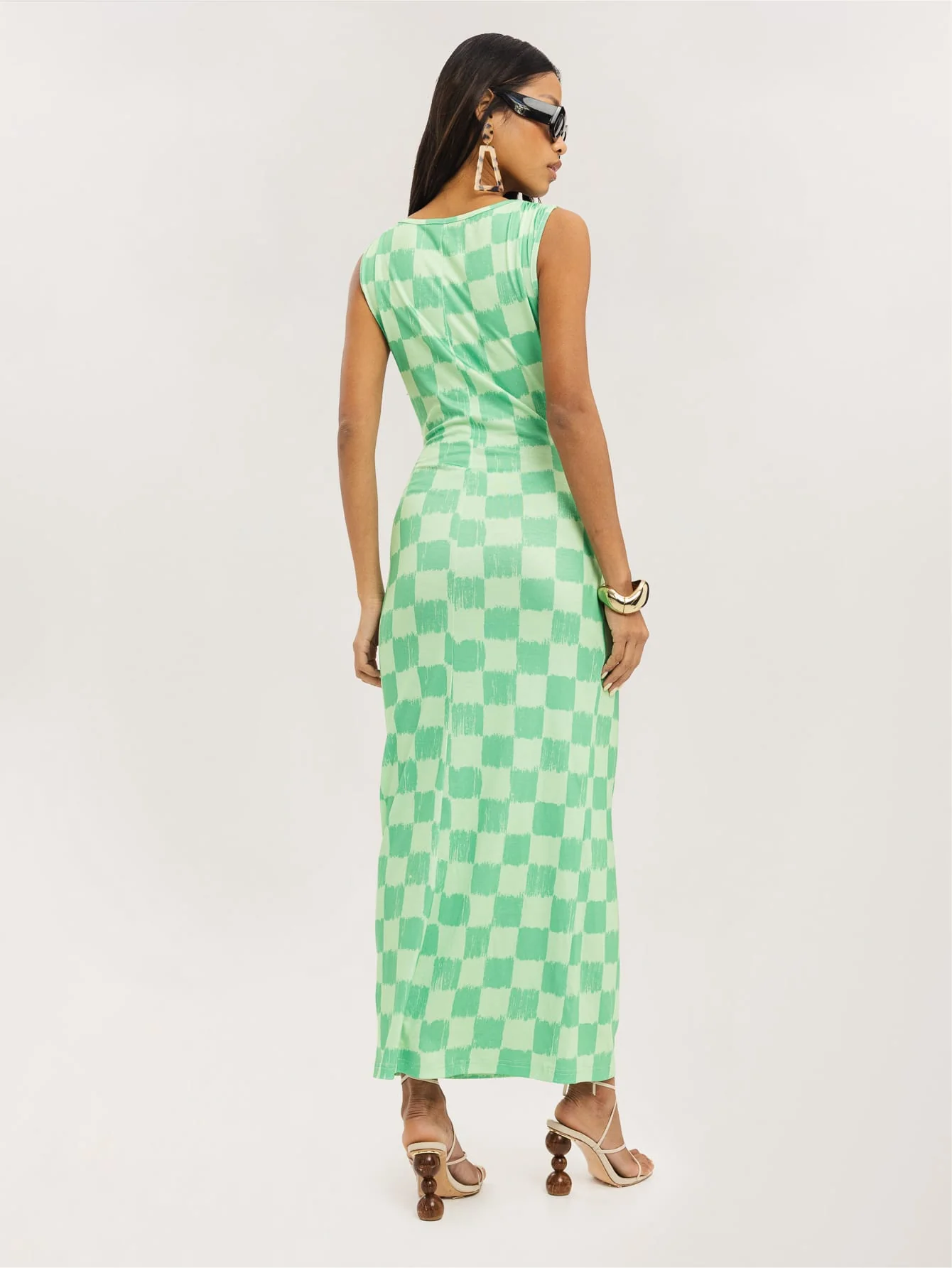 Lila Dress in Green Checkerboard - Image 3