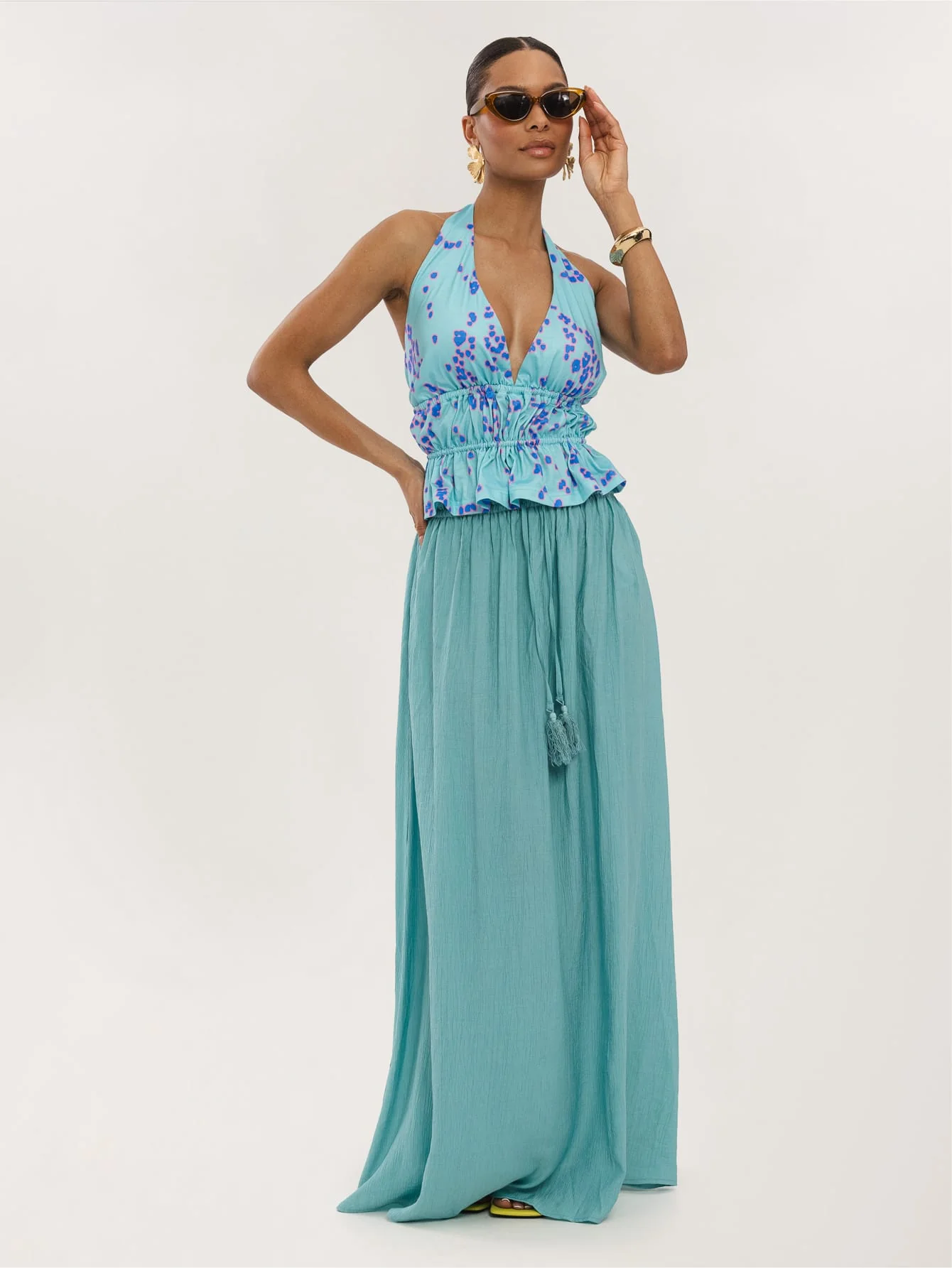 Tiffany Top in Blue on Aqua Confetti