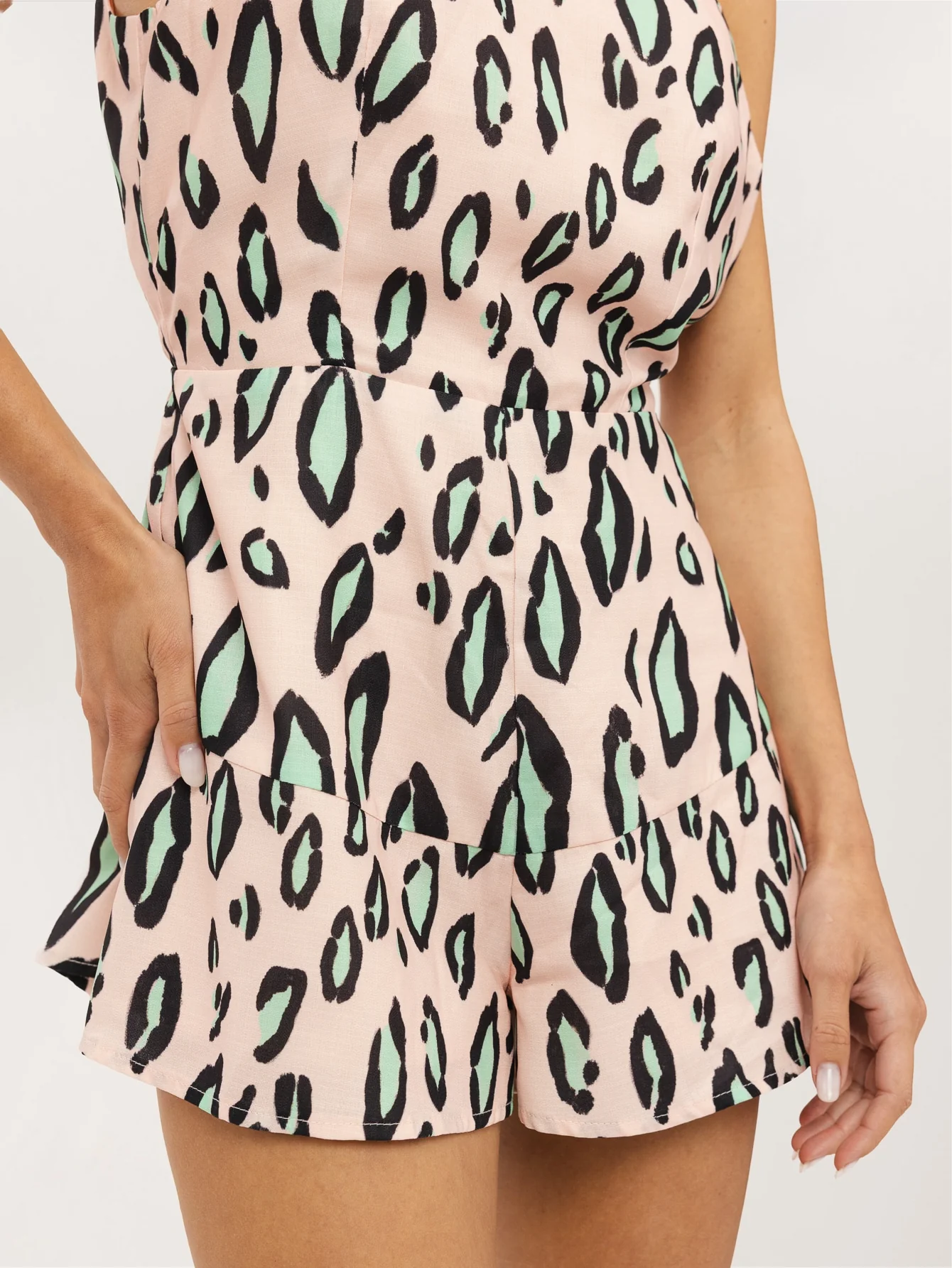 Geo Playsuit in Mint & Peach Leopard - Image 4
