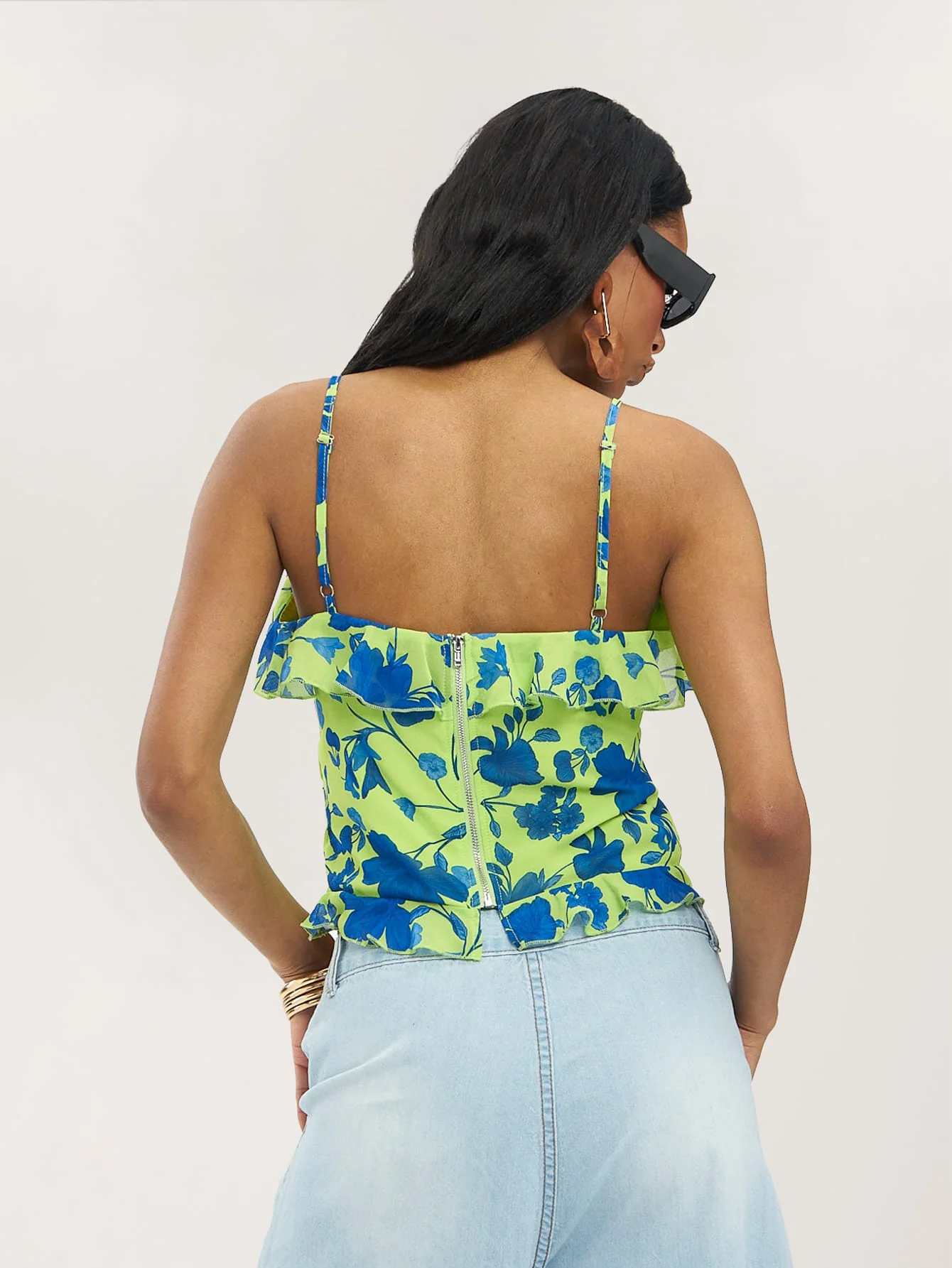 Bonita Top in Blue on Lime Meadow - Image 2