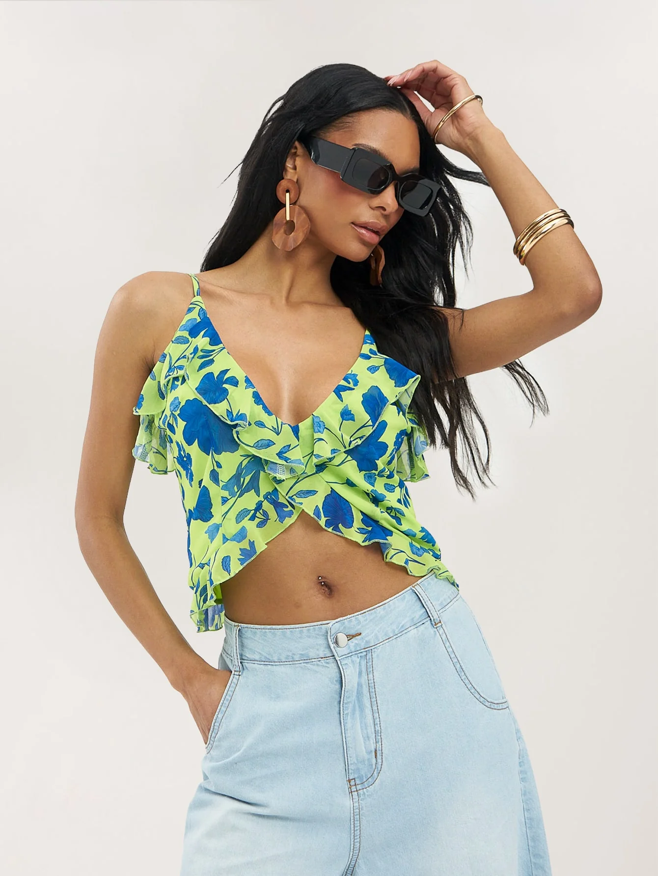 Bonita Top in Blue on Lime Meadow - Image 5