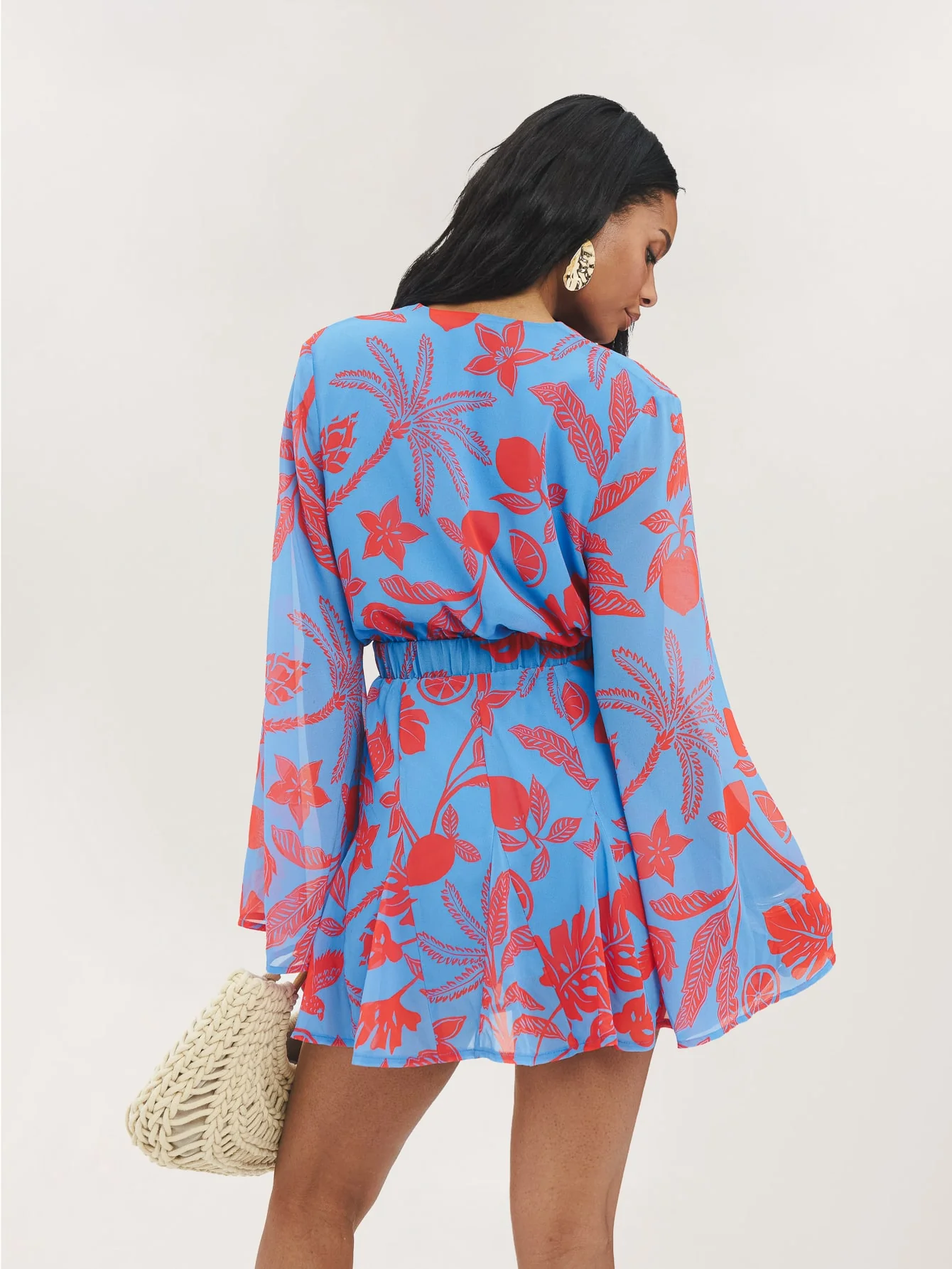 Florena Dress in Blue & Red Palm - Image 2