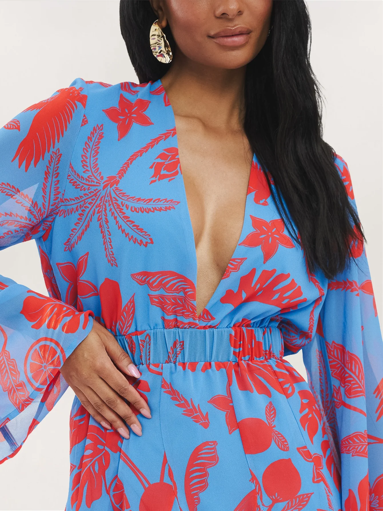Florena Dress in Blue & Red Palm - Image 3