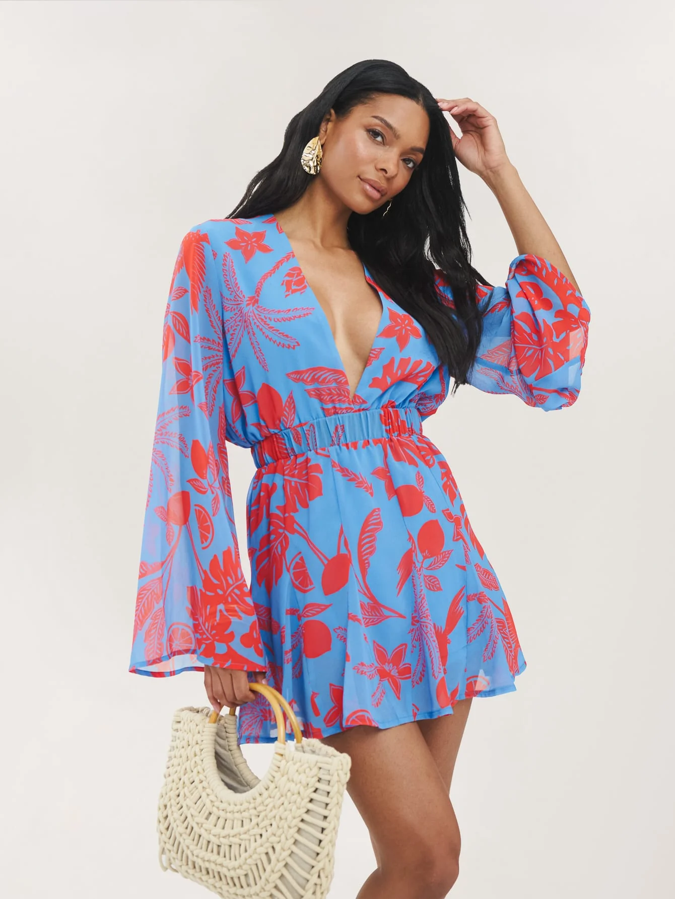 Florena Dress in Blue & Red Palm - Image 4