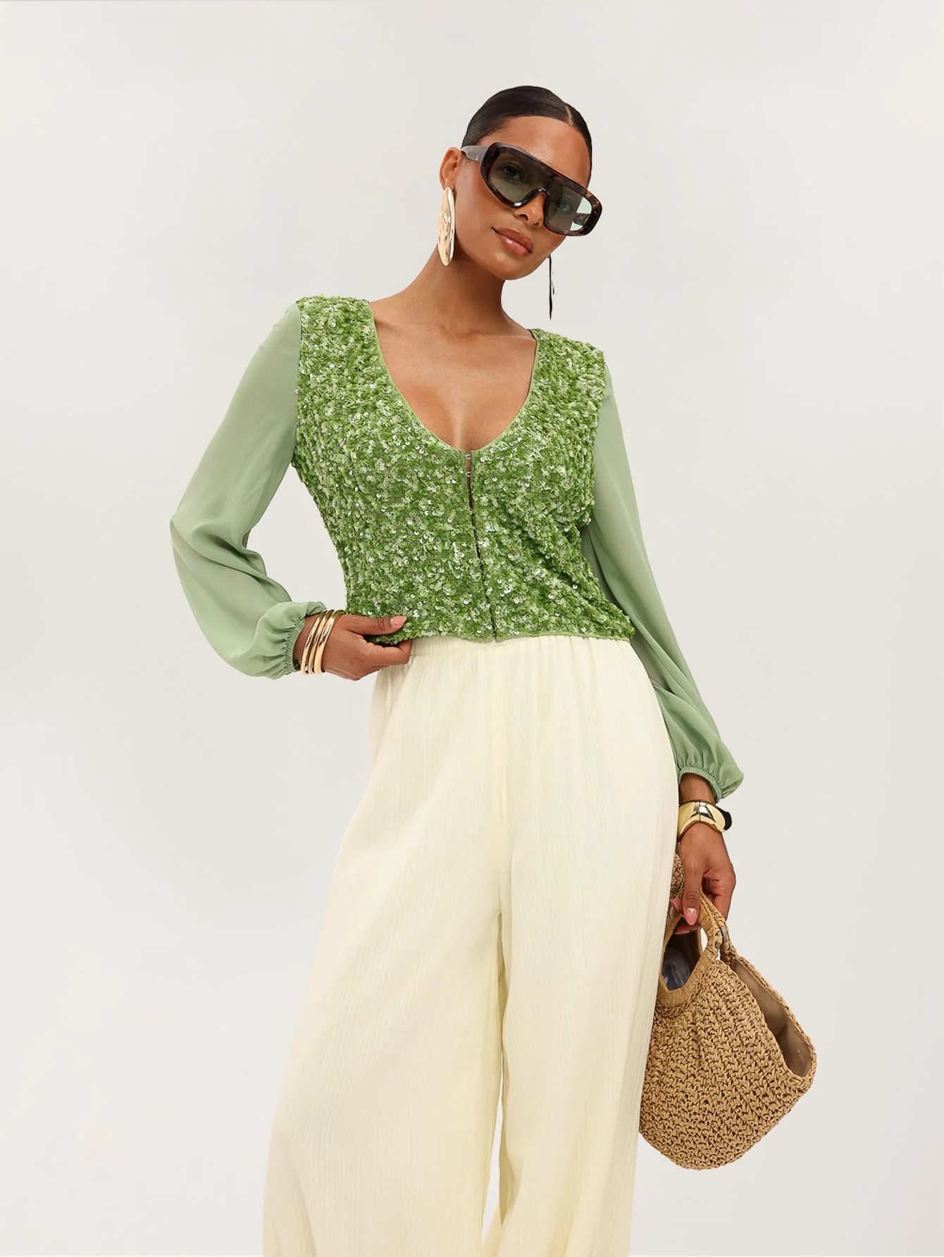 Olivetta Sequin Crop Top in Green