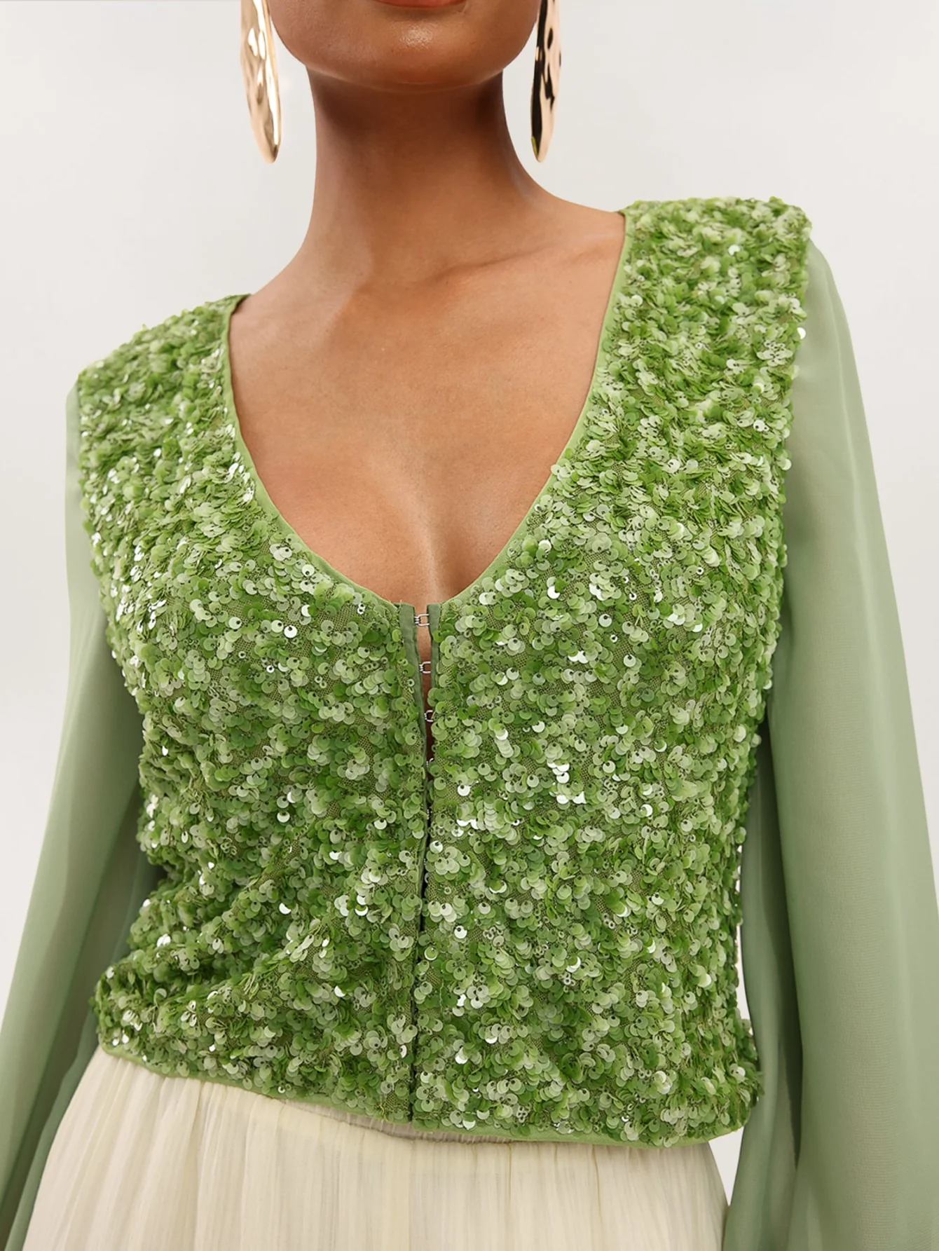 Olivetta Sequin Crop Top in Green - Image 4