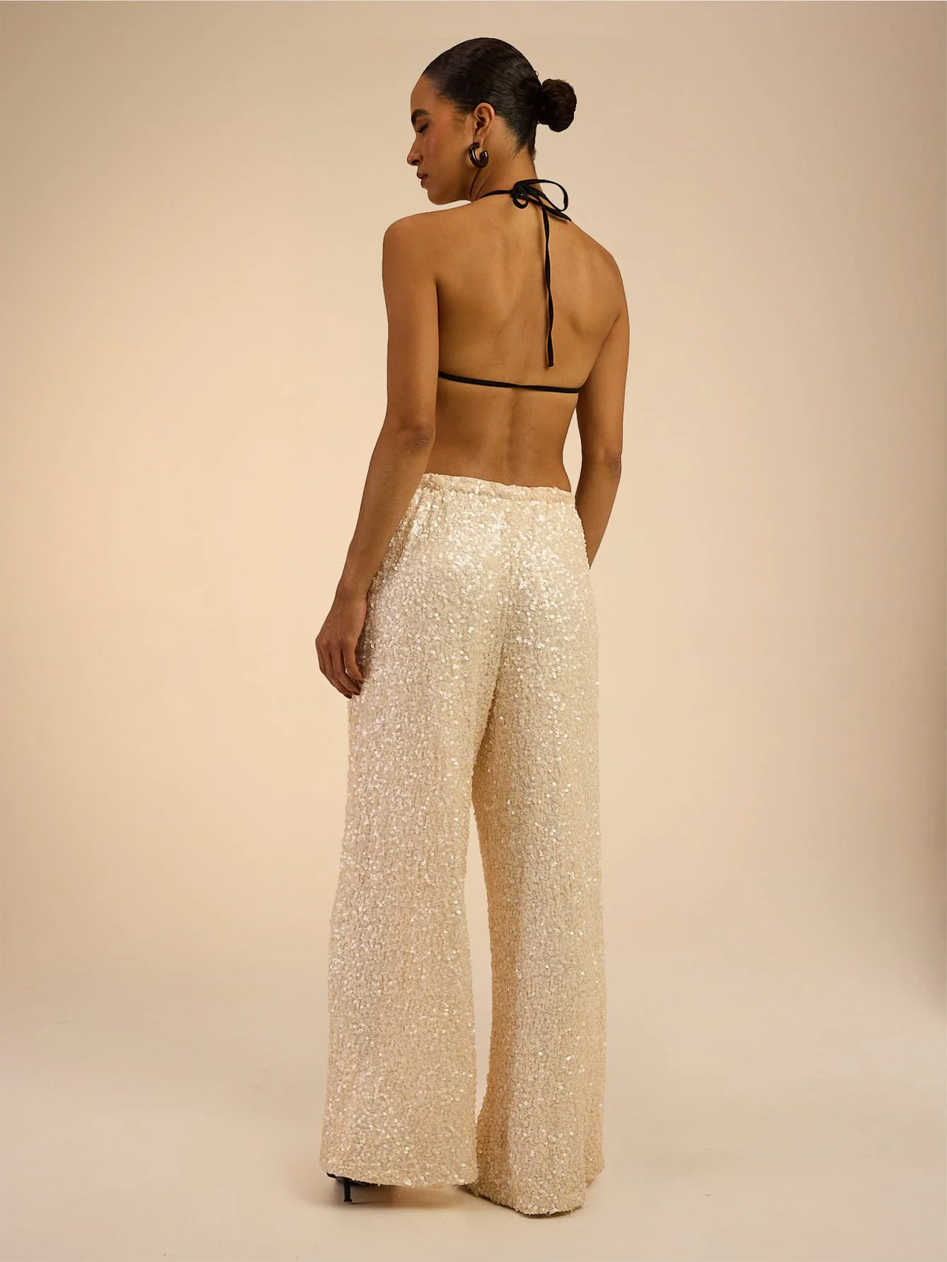Belle Sequin Trousers in Cream - Image 4