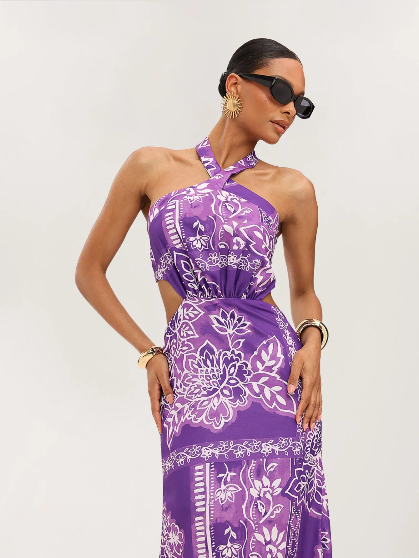 Modesta Dress in White on Purple Floral - Image 5