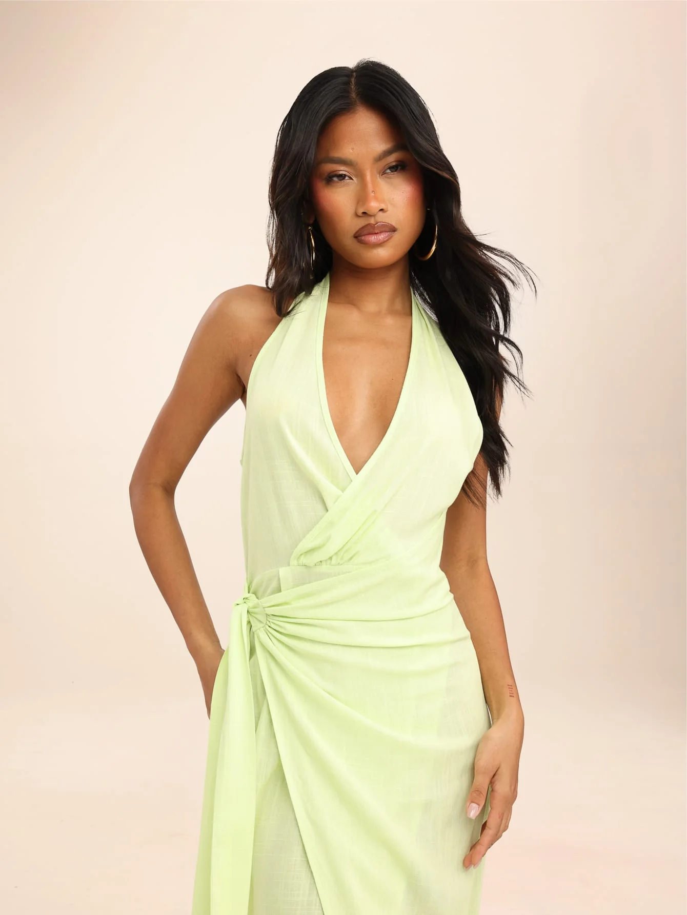 Ravinia Wrap Dress in Lime Green - Image 3