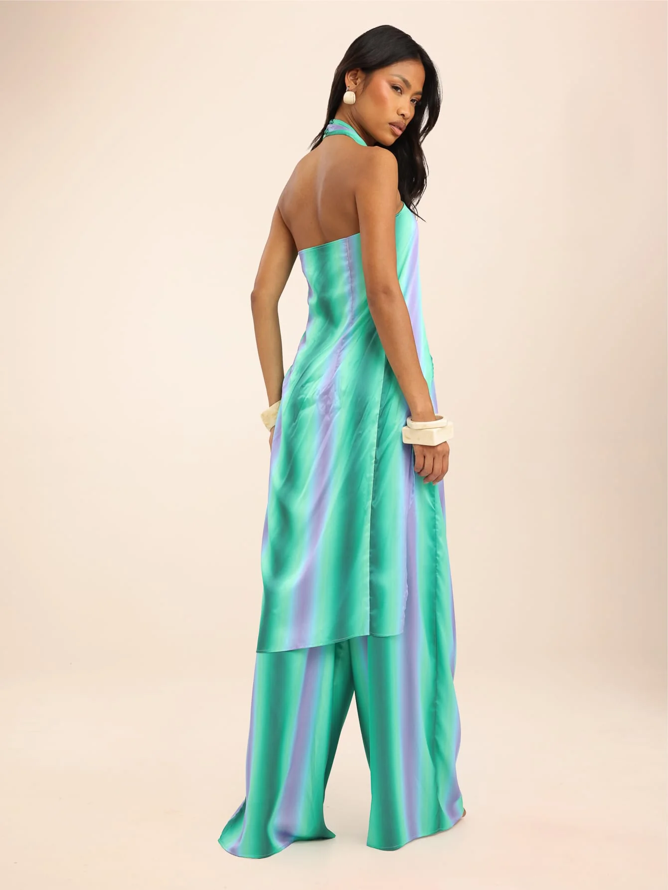Mirella Trousers in Green & Lilac Stripe - Image 4