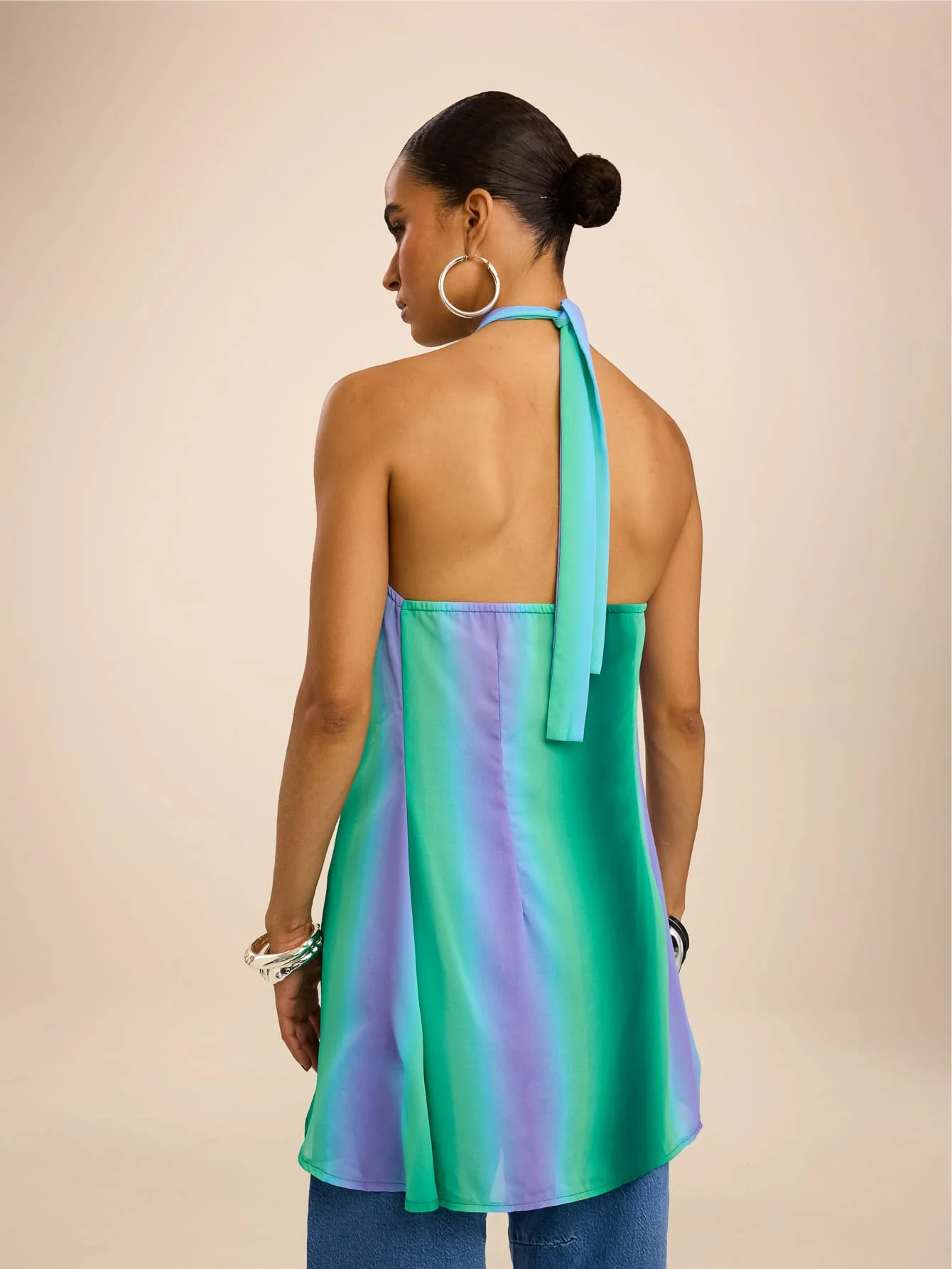 Solenne Top in Green & Lilac Stripe - Image 2