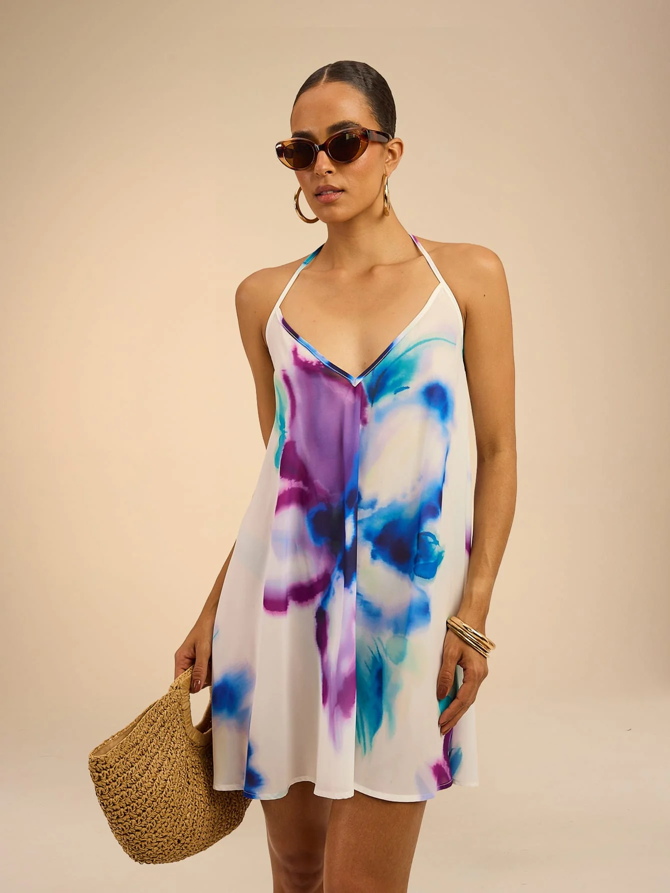 Ravessa Dress in Tie Dye Floral on White