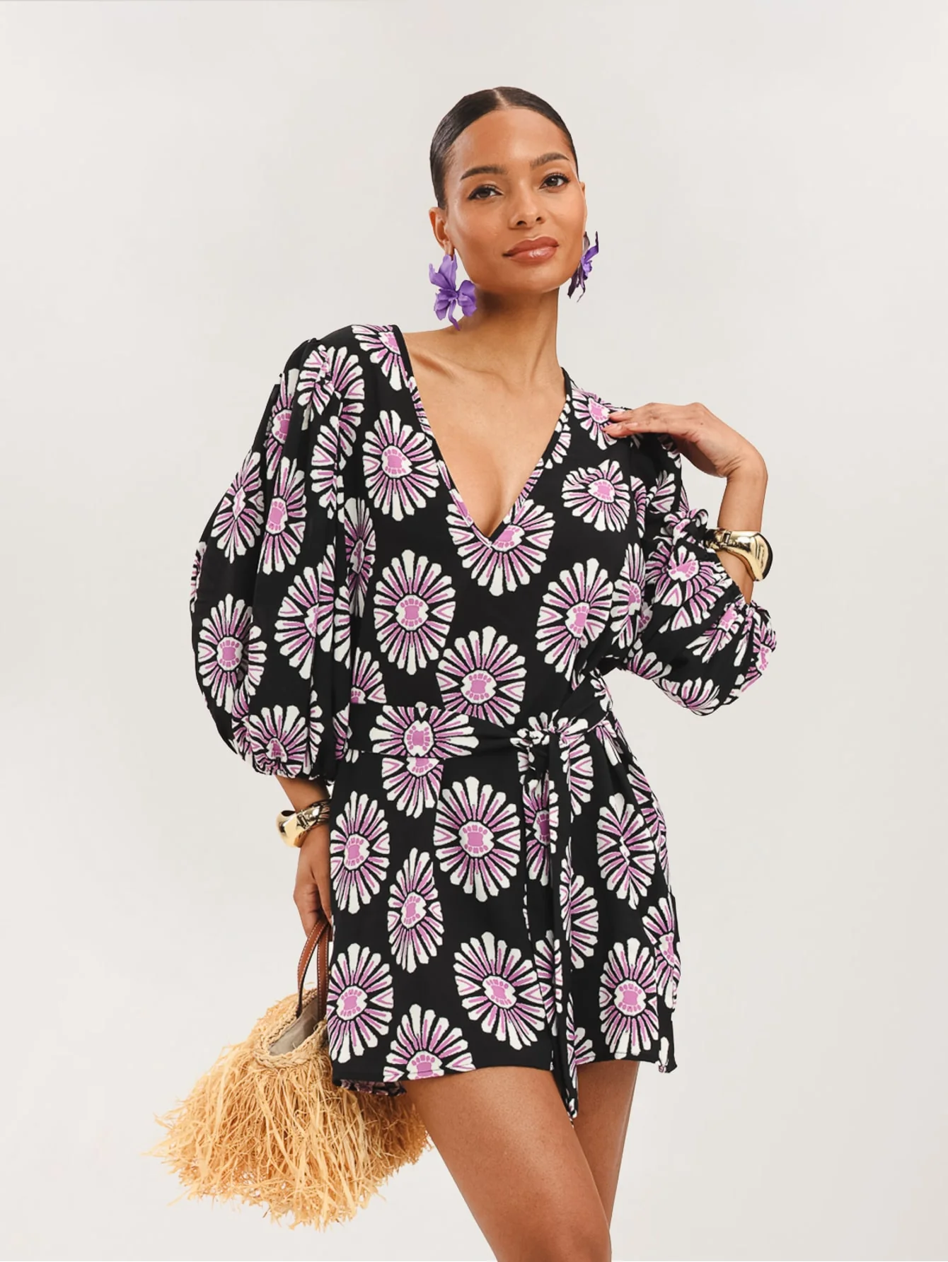 Marisenda Dress in Purple on Black Floral