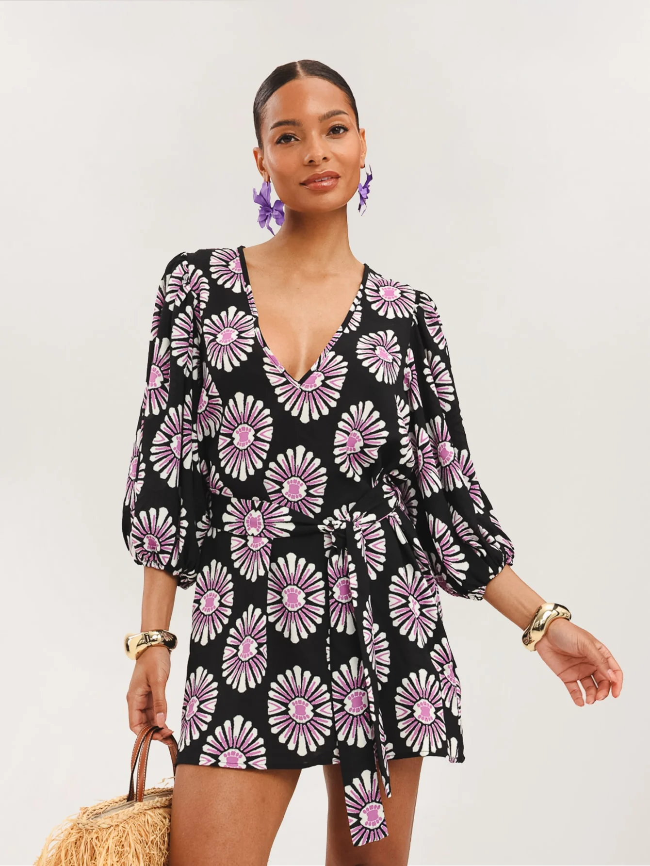 Marisenda Dress in Purple on Black Floral - Image 5