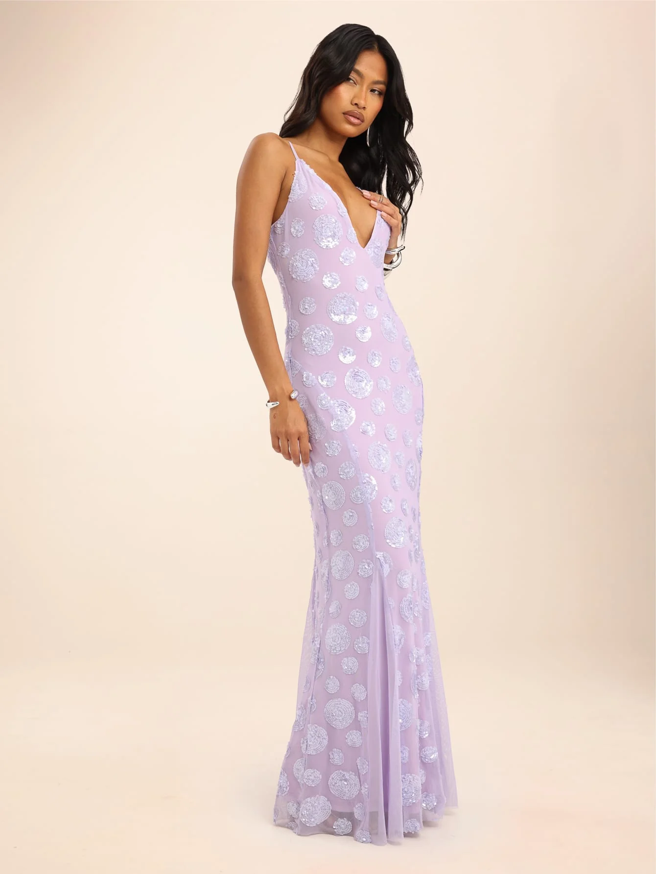 Aureona Sequin Dress in Lilac - Image 3