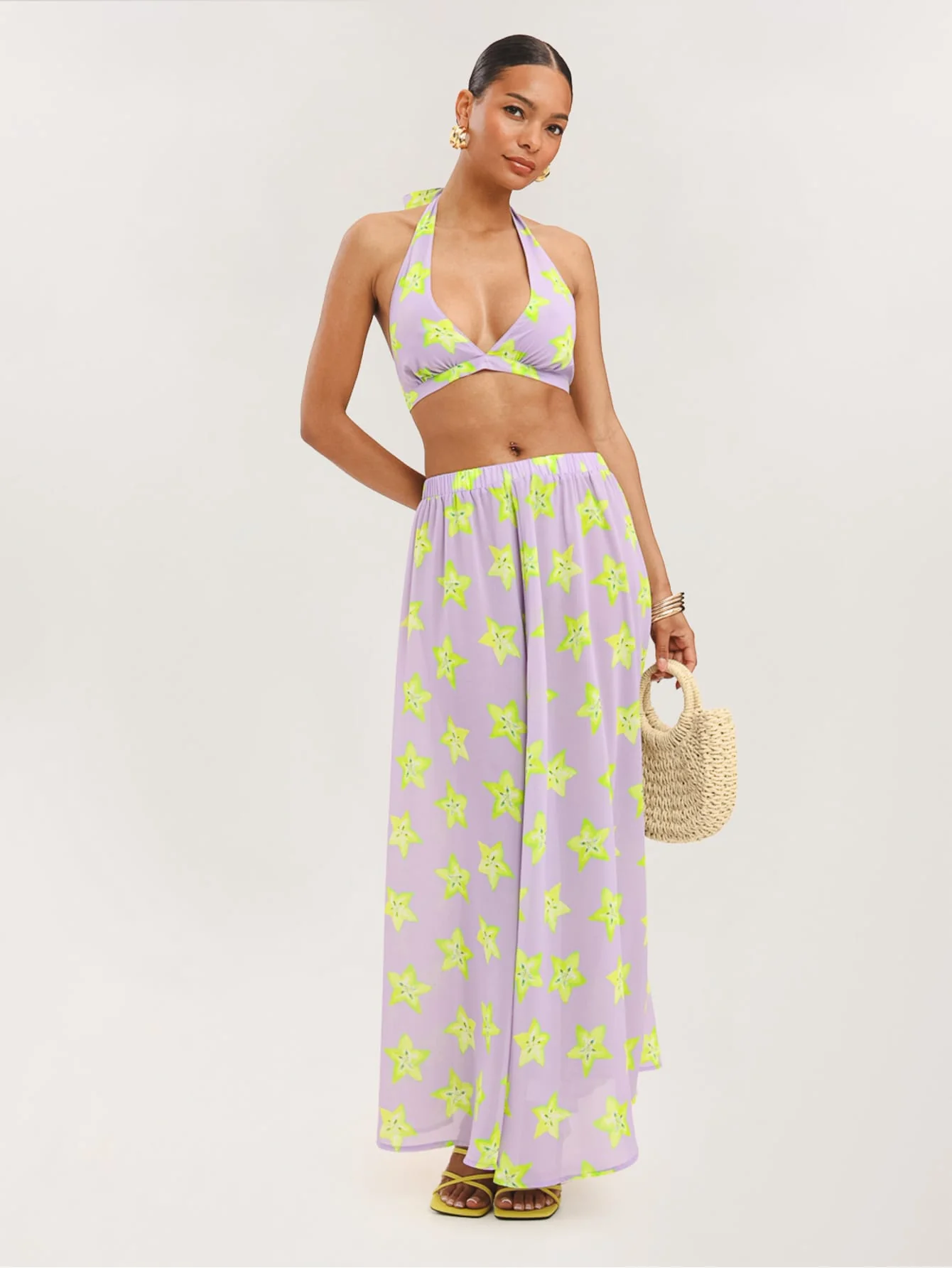 Ravenza Co-ord in Green on Lilac Starfish - Image 6
